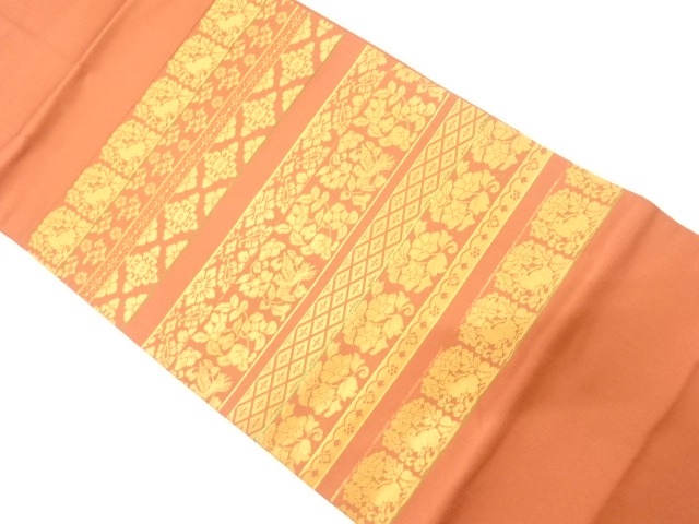 横段に花鳥・花兎模様織り出し　名古屋帯